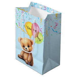 Geburtstagsbär mit Balloons und Confetti Mittlere Geschenktüte