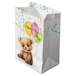 Geburtstagsbär mit Balloons und Confetti Mittlere Geschenktüte