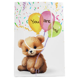 Geburtstagsbär mit Balloons und Confetti Mittlere Geschenktüte