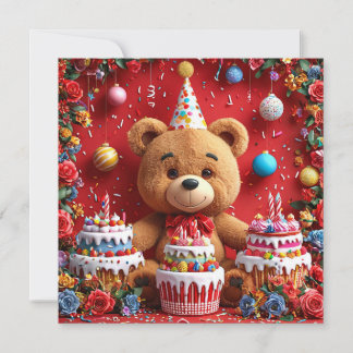 Geburtstagsbär mit Kuchen und Ballons Einladung