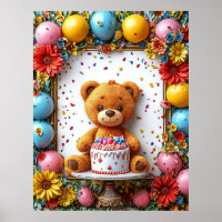 Geburtstagsbär mit Kuchen und Ballons