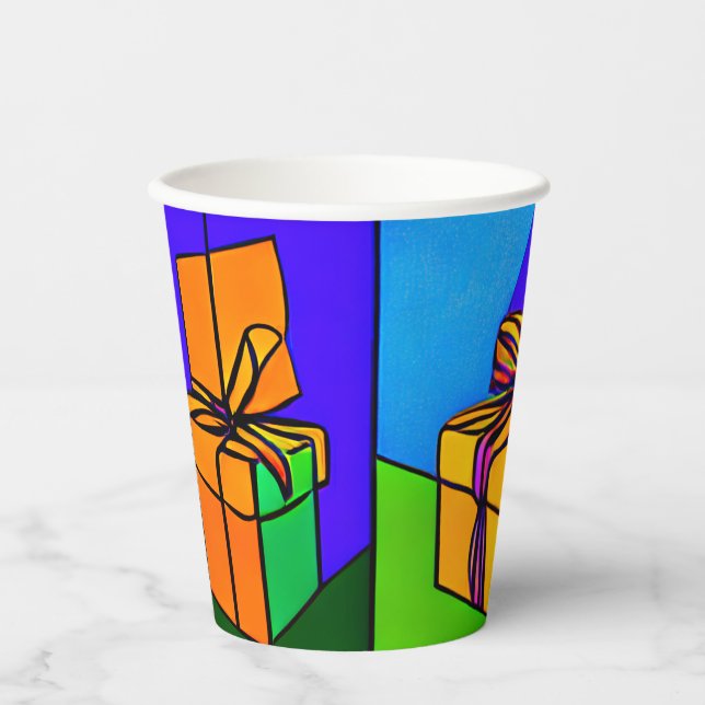 Geburtstagsbecher mit Geschenkdesign Pappbecher (Vorderseite)