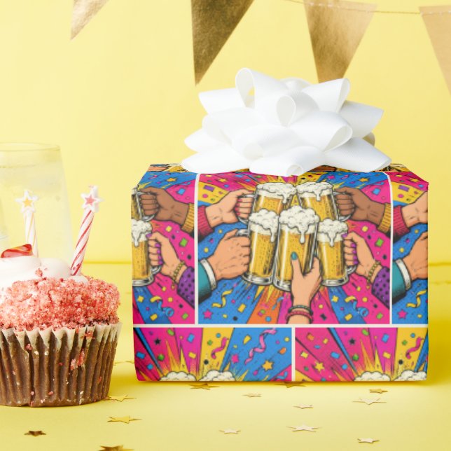 Geburtstagsbier Prost Pop Art Geschenkpapier (Geburtstagsparty)