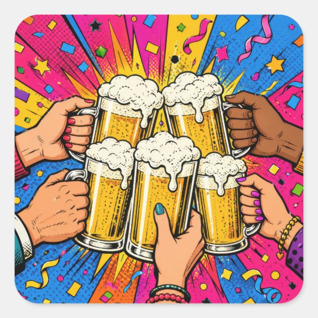 Geburtstagsbier Prost Pop Art Quadratischer Aufkleber (Vorderseite)