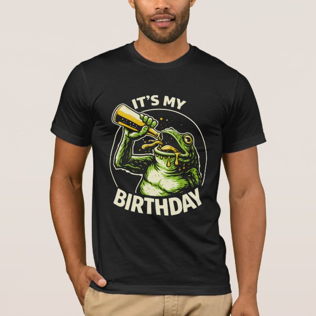 Geburtstagsbier saufender Frosch T-Shirt (Vorderseite)