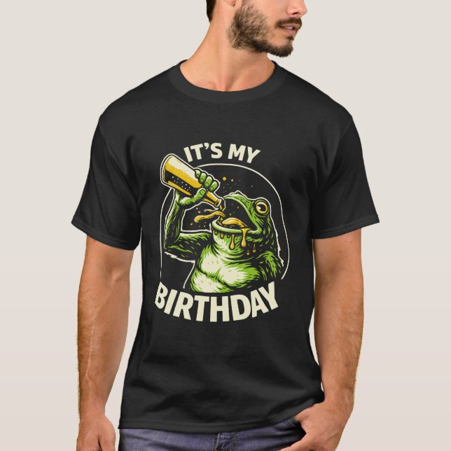 Geburtstagsbier saufender Frosch T-Shirt (Vorderseite)