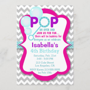 Geburtstagsblase Pop Rosa und Lila Party Einladung
