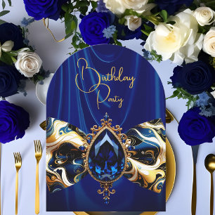 Geburtstagsblaue Seide Falsches Gold Juwel Paisley Einladung