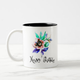 Geburtstagsblumen mit Aquarellfarben-Tasse Zweifarbige Tasse