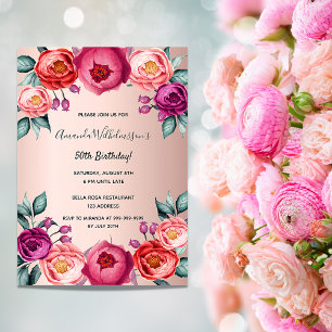 Geburtstagsblumen rose-gold getöntes rosa Luxus Einladung