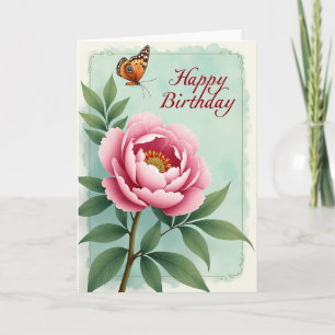 Geburtstagsblüte Rosa Blumen-Insekten-Karte Karte