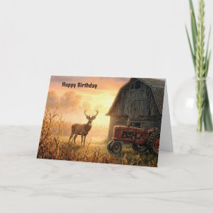 Geburtstagsbockhirsch auf dem Land beim Morgenaufg Karte