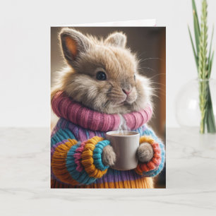 Geburtstagsbunny hält einen Kaffeecup Karte