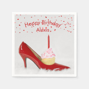 Geburtstagscupcake in einem roten Schuh Serviette