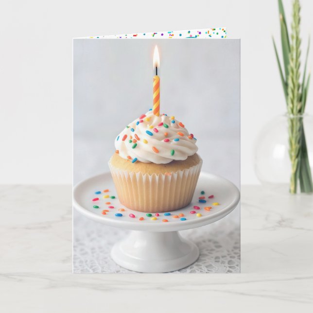 Geburtstagscupcake mit Kerze Karte (Vorderseite)