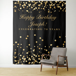 Geburtstagsdekor, Schwarz-Gold-Fotokabine Wandteppich