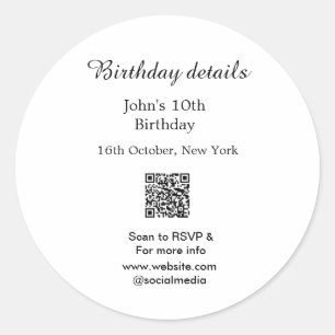 Geburtstagsdetails 10. Geburtstagsscanner QR-Websi Runder Aufkleber