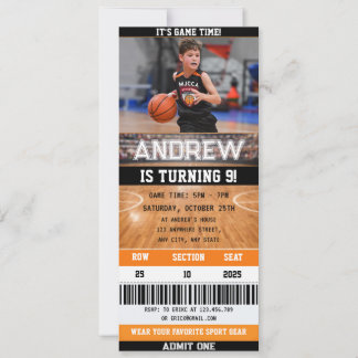 Geburtstagseinladung Basketball-Ticket mit Foto Einladung