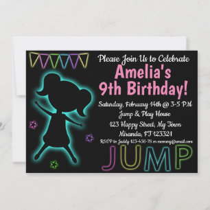 Geburtstagseinladung Blue Neon Jump Einladung