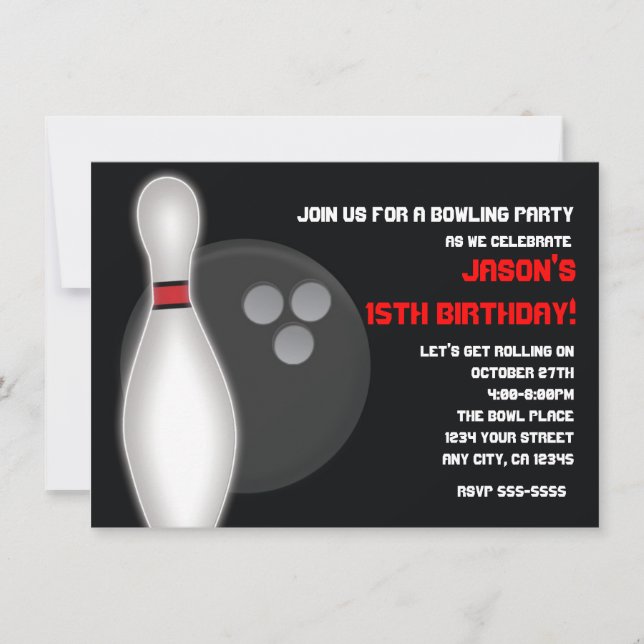 Geburtstagseinladung Bowling Bowl für Jungen oder  Einladung (Vorderseite)