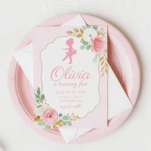 Geburtstagseinladung Florale Ballerina mit Streife Einladung