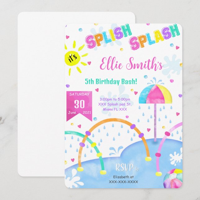 Geburtstagseinladung für einen editierbaren Splash Einladung (Vorne/Hinten)