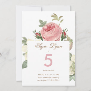 Geburtstagseinladung für Mädchen mit alten rosa Ro Einladung