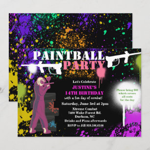 Geburtstagseinladung für Mädchen Paintball Einladung