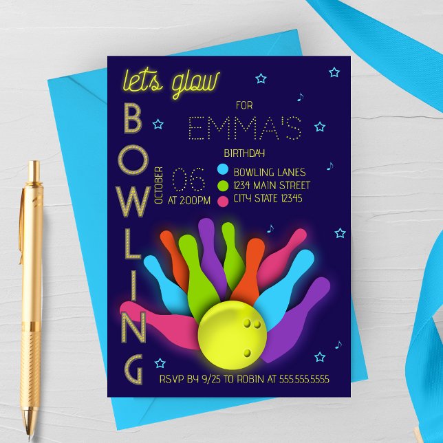 Geburtstagseinladung Glow Neon Bowling Einladung (Von Creator hochgeladen)