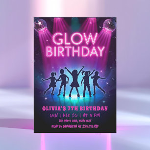 Geburtstagseinladung Glow Neonlicht-Tanzparty Einladung