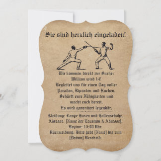 Geburtstagseinladung im Pergament-Stil: Fechtduell Einladung