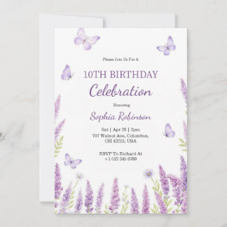 Geburtstagseinladung in lila floral & Schmetterlin Einladung