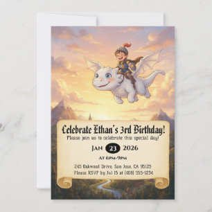 Geburtstagseinladung Kleiner Ritter auf einem Drac Einladung