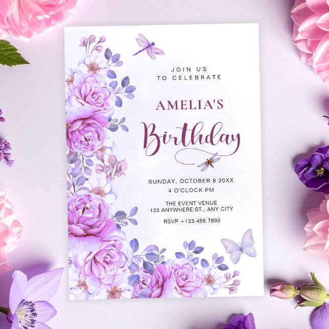 Geburtstagseinladung Libelle Blumen Einladung (Von Creator hochgeladen)