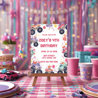 Geburtstagseinladung Mädchen Monster Truck Rosa Einladung