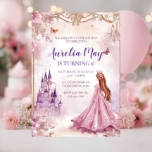 Geburtstagseinladung Mädchen Prinzessin Rosa Gold