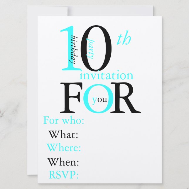 Geburtstagseinladung mit 10-Jährigen Einladung (Vorderseite)