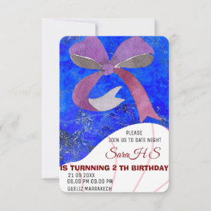 Geburtstagseinladung mit rosa Schleife, Einladung 