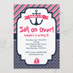Geburtstagseinladung Nautical Theme in Pink & Navy Einladung