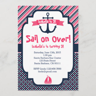 Geburtstagseinladung Nautical Theme in Pink & Navy Einladung