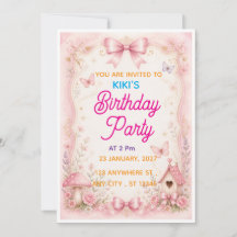 Geburtstagseinladung Pink Bow Fairy Garden