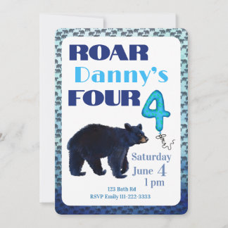 Geburtstagseinladung Roar Four Bear 4. Geburtstag Einladung