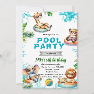 Geburtstagseinladung Savanne-Tiere Poolparty Einladung