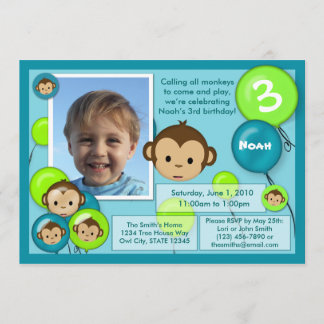 Geburtstagseinladung von Affen grün (Foto) Einladung