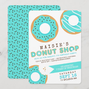 Geburtstagseinladung zum blauen Donut-Shop Einladung