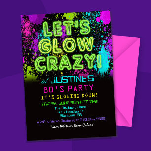 Geburtstagseinladung zur 80er-Glow-Party Einladung