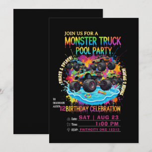 Geburtstagseinladung zur Monster-Truck-Poolparty Einladung