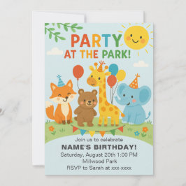 Geburtstagseinladung zur Party im Park für Tiere Einladung