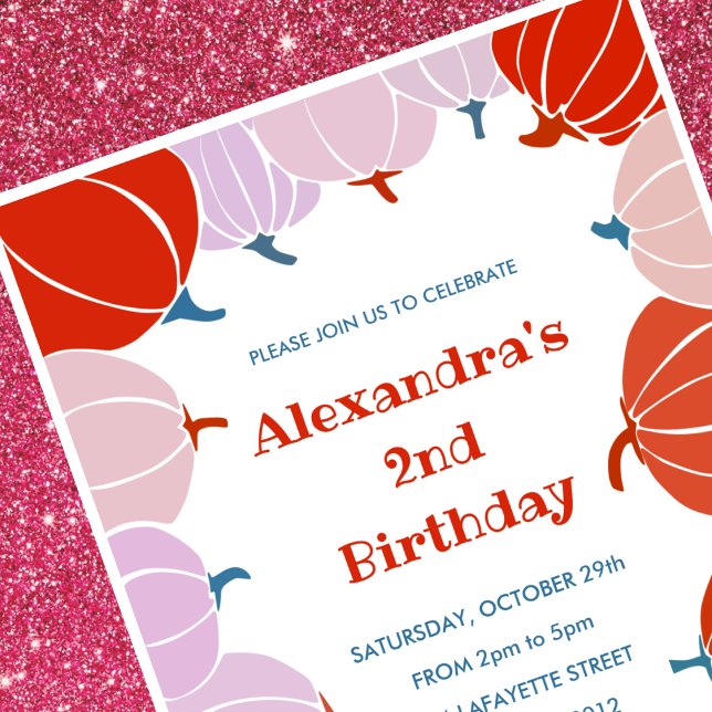 Geburtstagseinladungen Kürbismädchen Einladung (Halloween-2nd-birthday-invitations-pumpkin-girl-1)