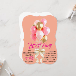 Geburtstagseinladungsvorlage mit rosa Ballons: Einladung